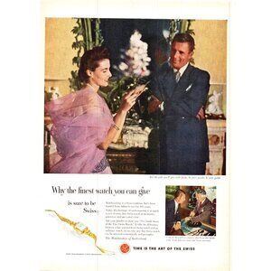 1951 Swiss Federation of Watch Manufacturers Vintage Print Ad Wife Gift Wall Art